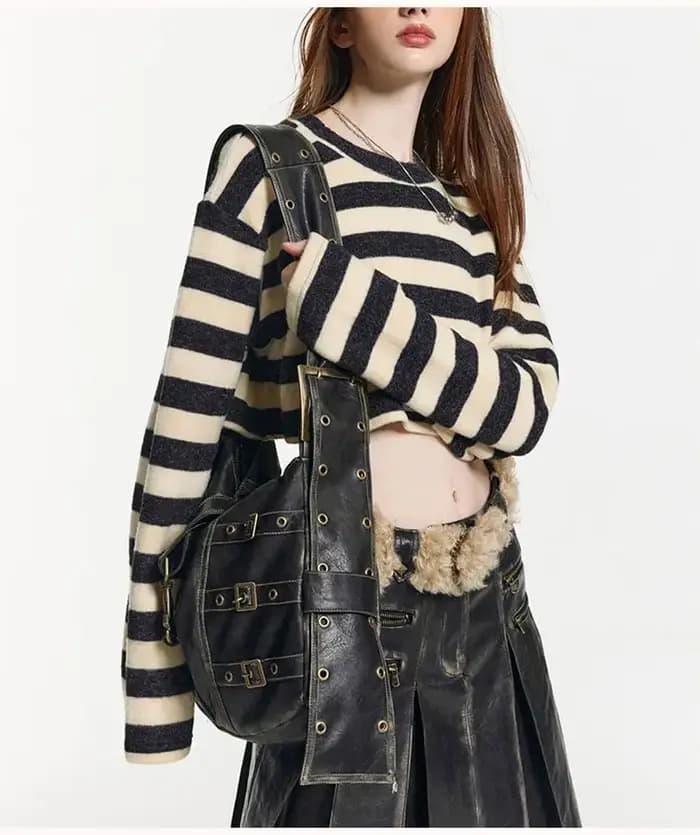JIAERDI Vintage Rivet noir sac à main femmes Y2k Grunge cuir Chic grande capacité sac fourre-tout femme rétro décontracté sac à bandoulière Bolso