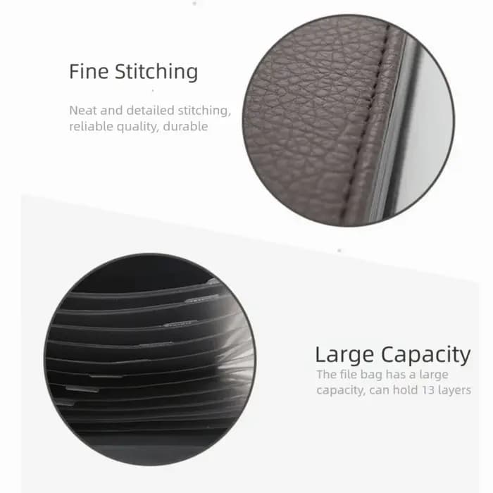 Sac à documents en cuir PU imperméable avec étiquettes, organiseur de fichiers portable en accordéon, 13 poches, conception à fermeture élastique