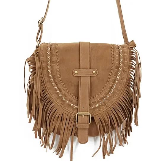 Sac bandoulière femme 2026 à franges en faux daim