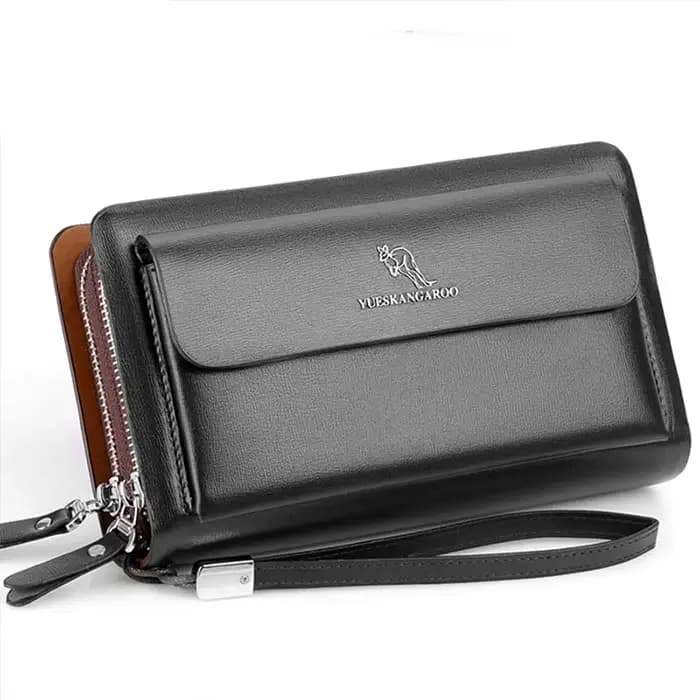 KANGAROO marque hommes pochette mode cuir Long sac à main Double fermeture éclair portefeuille d'aff