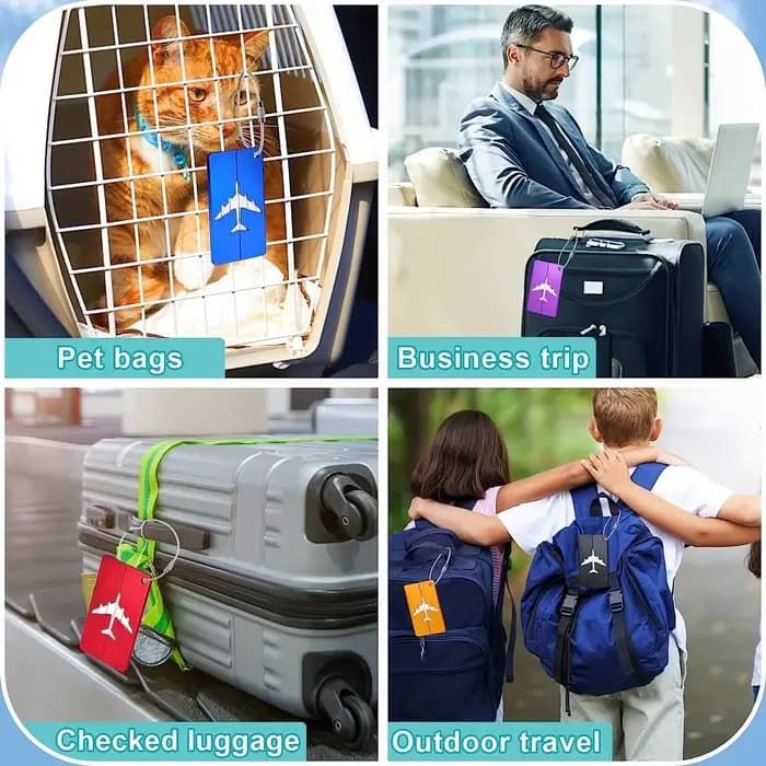 Ensemble d'étiquettes de bagage en aluminium robuste et élégant avec boucle en acier sécurisée