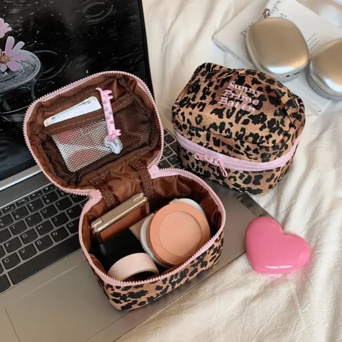 Sac de maquillage pour femme à imprimé léopard, grande capacité, sac de toilette de voyage tendance,