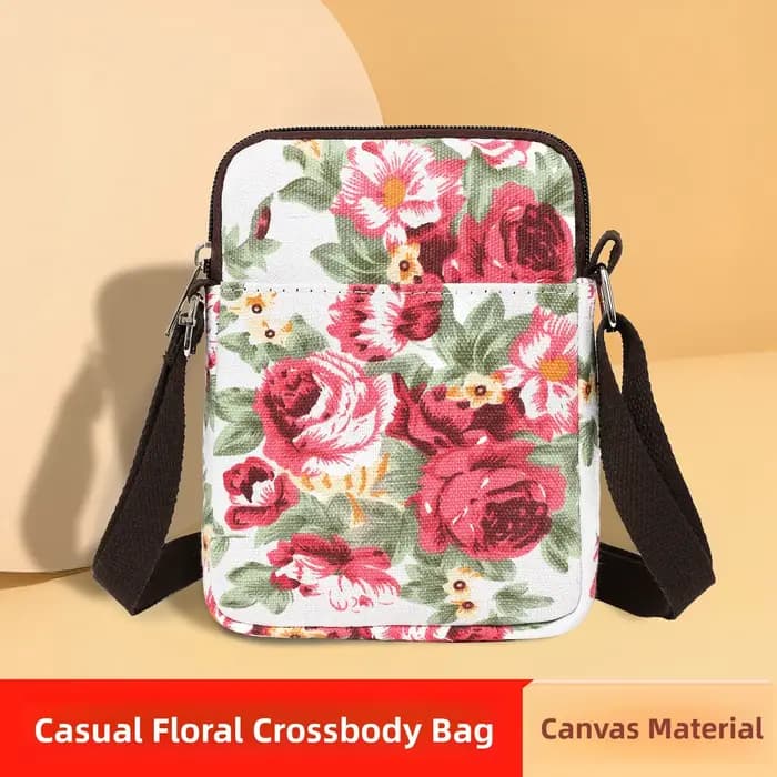 Sac bandoulière en toile à motif floral pour femme