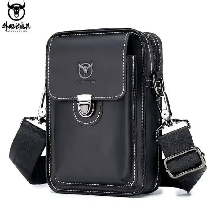 BULLCAPTAIN Crazy horse cuir mâle taille Packs téléphone pochette sacs taille sac hommes petite poit