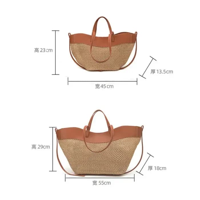 Sac fourre-tout en paille tressée avec garniture en cuir