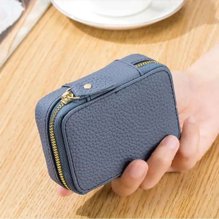 Mini sac cosmétique en cuir véritable avec tête miroir pour femme