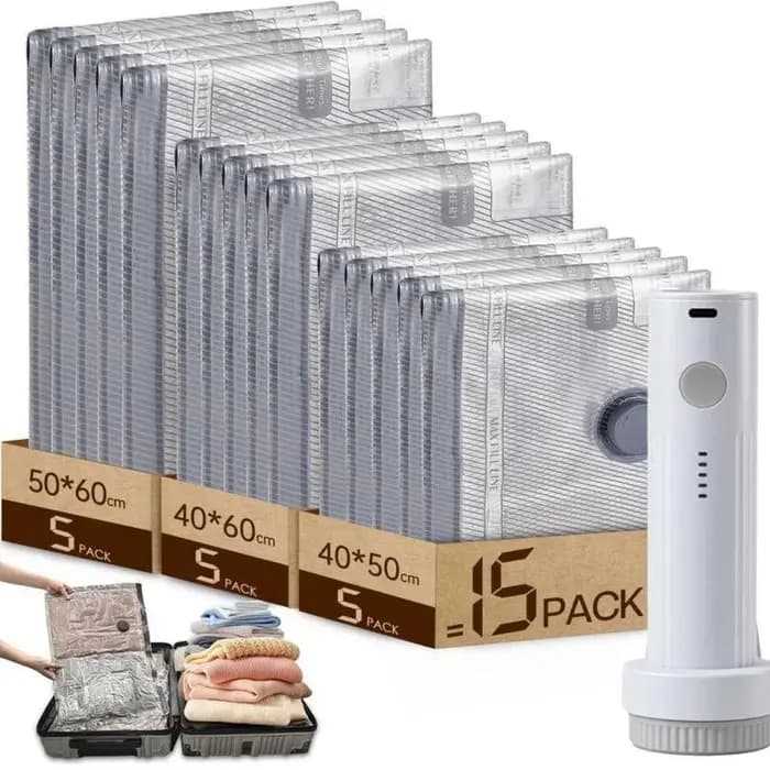 Sacs sous vide pour voyage avec pompe à air rechargeable