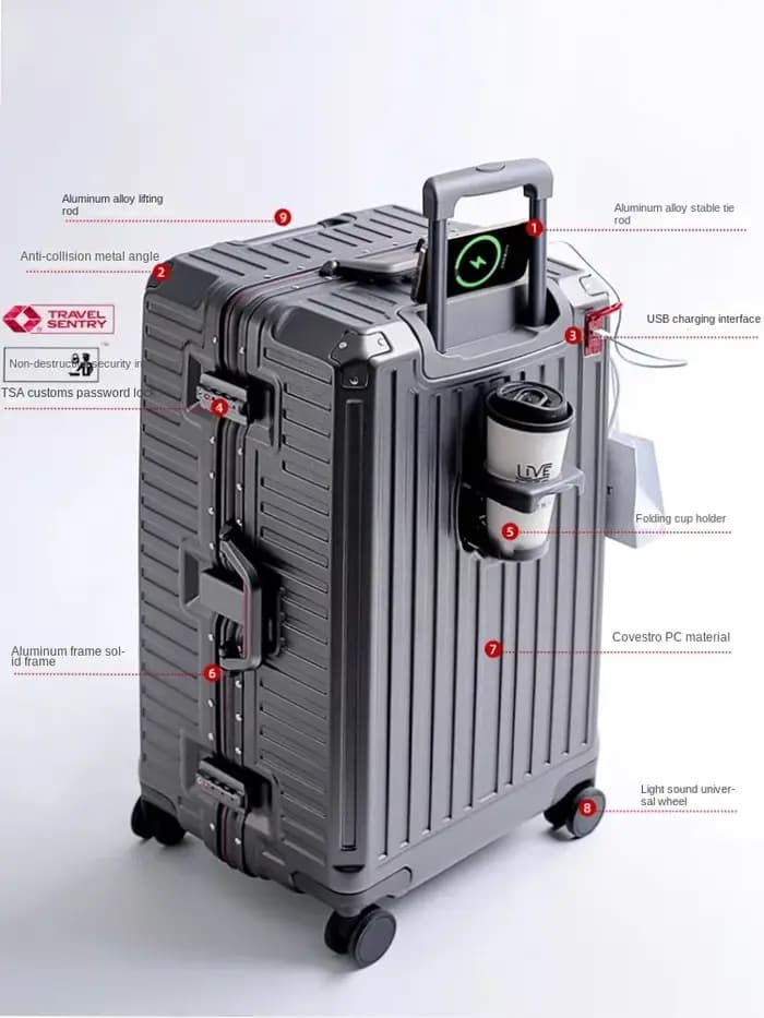 Valise de voyage à bagages de grande capacité 28/30, cadre en aluminium, boîtier de chariot, PC Durable, verrouillage par mot de passe TSA, boîte d'embarquement, sac de cabine