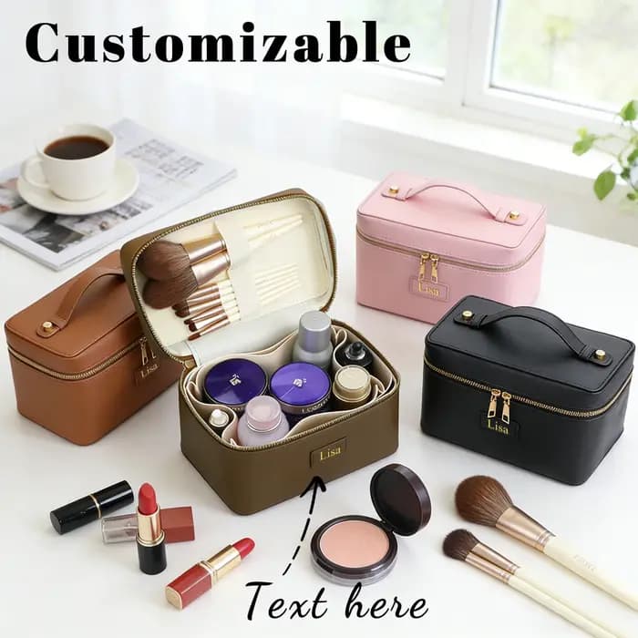 Sac à cosmétiques en cuir pu avec nom personnalisé