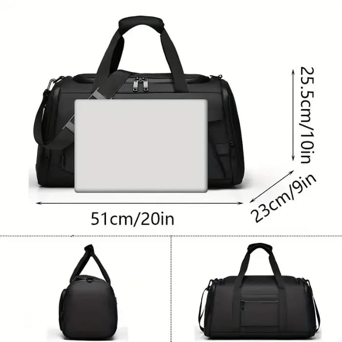 Sac de voyage pour homme en nylon avec compartiment à chaussures indépendant style décontracté pour sport et week-end universitaire bleu beige