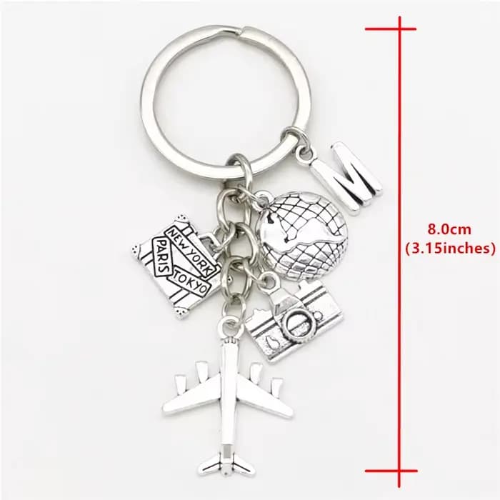 Porte-clés de voyage avec breloque lettre A-Z