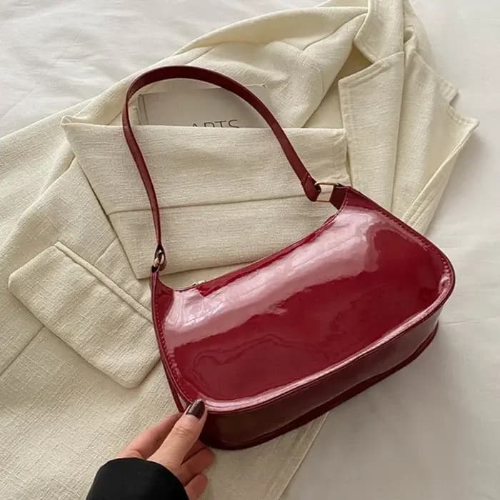 Sac sous les bras rétro en cuir verni pour femme, sac à main pour femme, sacs à main Hobos décontractés, documents solides, initié en PU, sacs à main à la mode