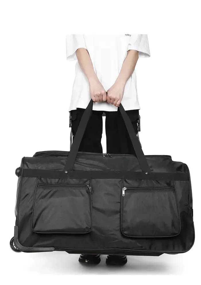 Sac de voyage à roulettes grande capacité 150l en tissu Oxford université robuste pour longs séjours et voyages internationaux bleu noir beige