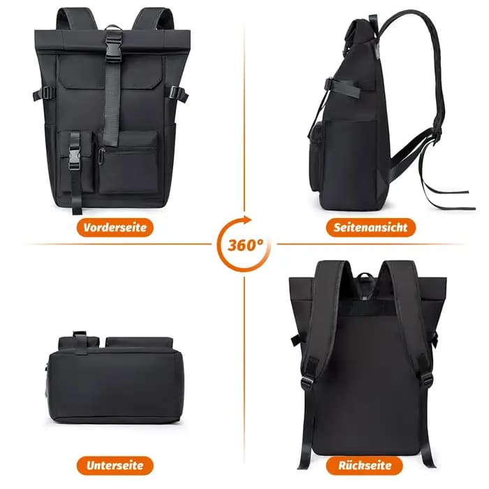Sac à dos de voyage 20L/26L léger à fermeture roll-top pour femmes et hommes, sac d'école antivol po