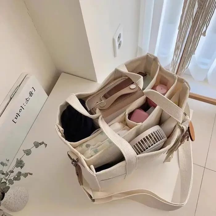 Sac fourre-tout en toile multi-poches tendance