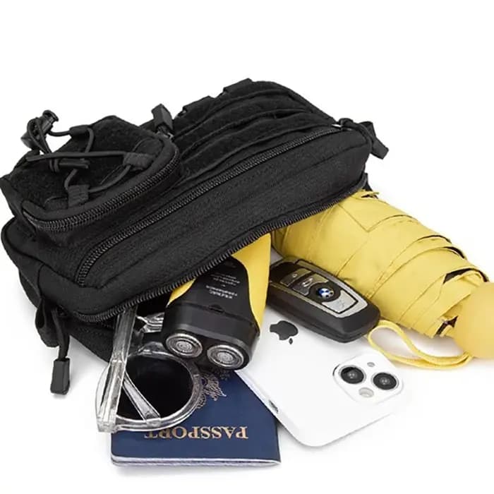 Pochette d'administration horizontale tactique Molle avec poche avant à cordon
