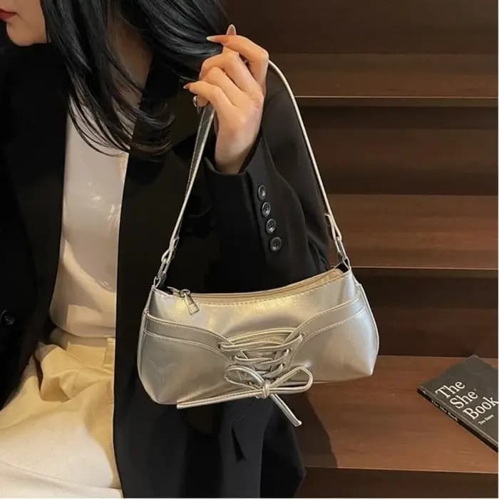 Sac à bandoulière élégant en cuir PU couleur unie pour femme