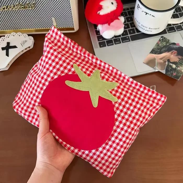 Ute sac cosmétique tomate à carreaux rouge sac de lavage Portable de grande capacité sac de rangemen