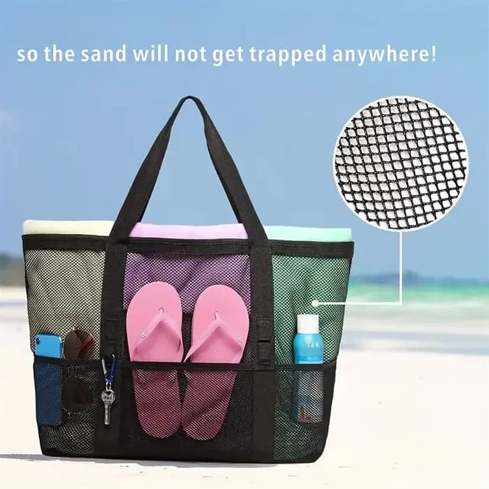 Sac fourre-tout de plage en maille de grande capacité