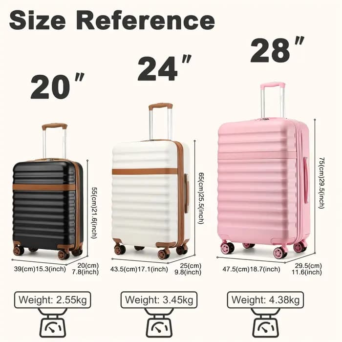 Étui rigide KONO ABS + PC à 4 roues, bagage/valise à main avec chariot à verrouillage TSA (55/65/75