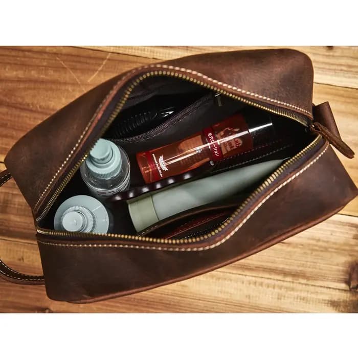 Grand sac à cosmétiques de voyage en cuir véritable pour femmes