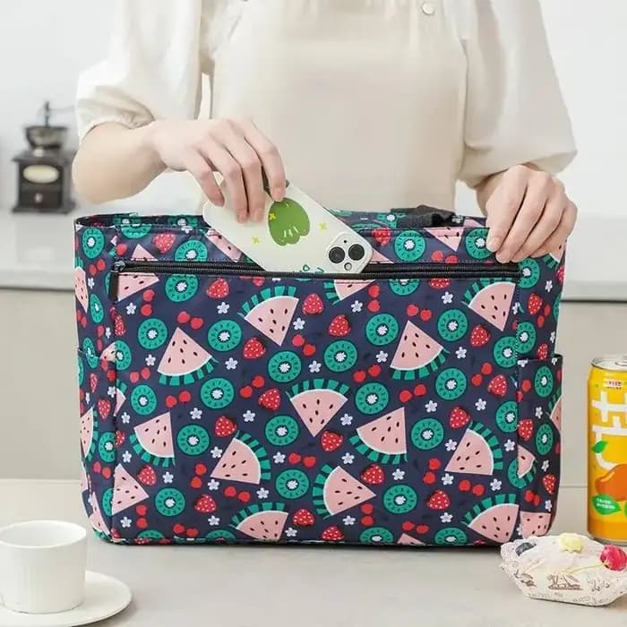 Grand sac de dîner isolé imprimé fleur noir Oxford tissu épaissi voyage pique-nique sac grande capacité Portable universel sac à main
