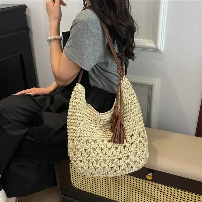 Sac fourre-tout décontracté polyvalent en tissu ajouré pour les vacances à la plage 2026 – Nouveau best-seller grande capacité et durable