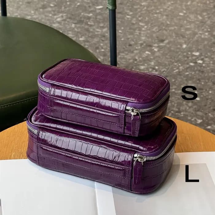 Sac à cosmétiques portable en cuir de vache à motif crocodile, nouvelle trousse de toilette de voyag