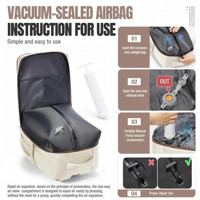 Sac à dos de voyage sous vide avec pompe manuelle