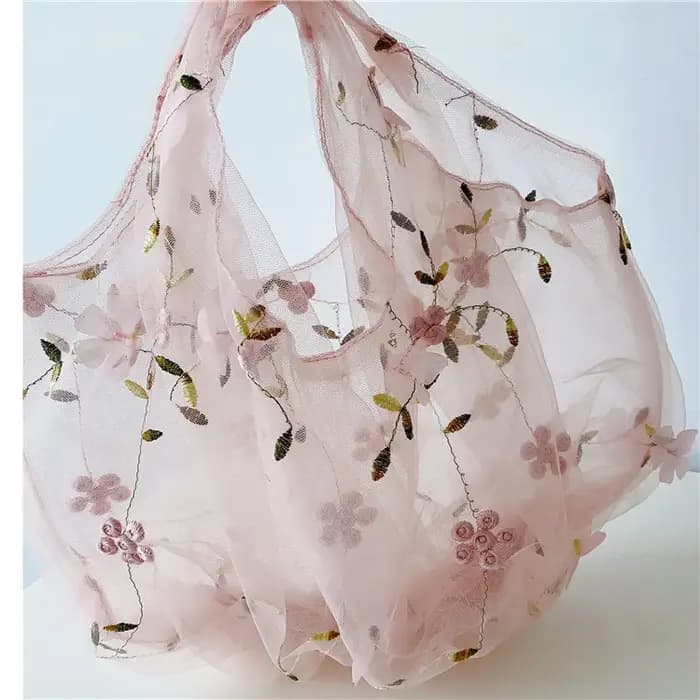 InjMesh-Sac fourre-tout brodé de fleurs pour femmes