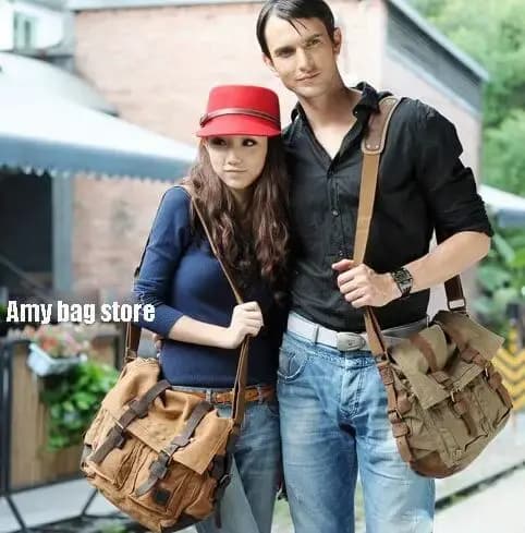 Grand Sac à Bandoulière en Toile et Cuir pour Homme