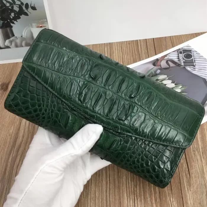 Portefeuille long pour femme en cuir de crocodile véritable