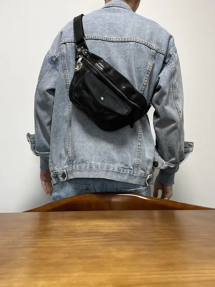 Sac de poitrine décontracté en cuir de vache pour hommes