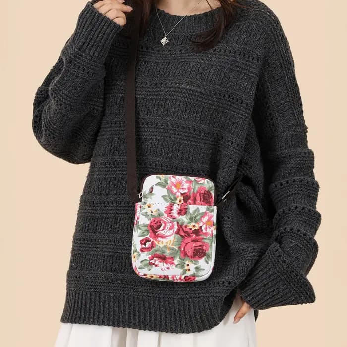 Sac bandoulière en toile à motif floral pour femme