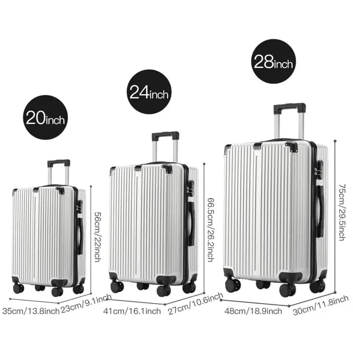 Ensemble de bagages 3 pièces avec protections d'angle, coque rigide Durable de 20/24/28 pouces, roue