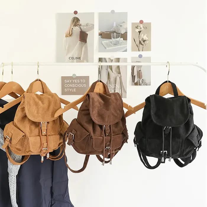 Sac à dos en daim noir pour femme
