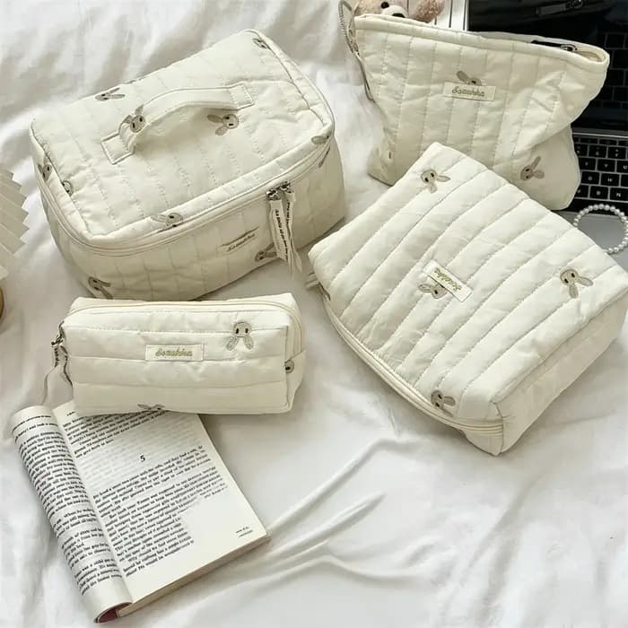 4 sacs de rangement multifonctionnels brodés motif lapin mignon pour articles de bébé, sacs à couche