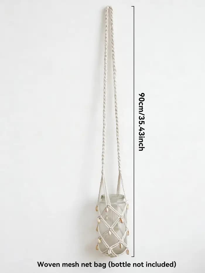 Sac bandoulière bohème en macramé pour bouteille d'eau avec coquillages