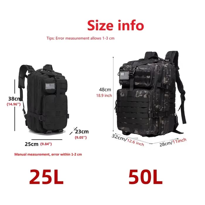 25L/50L robuste en Nylon imperméable à l'eau tactique sport Trekking pêche chasse Camping randonnée sac à dos sacs à dos en plein air