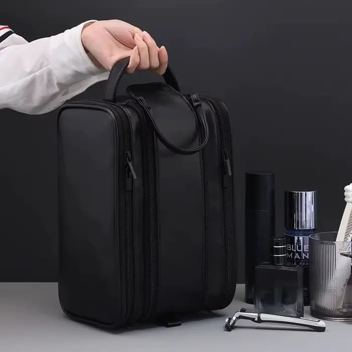Trousse de toilette multi-poches en PU pour femmes et hommes