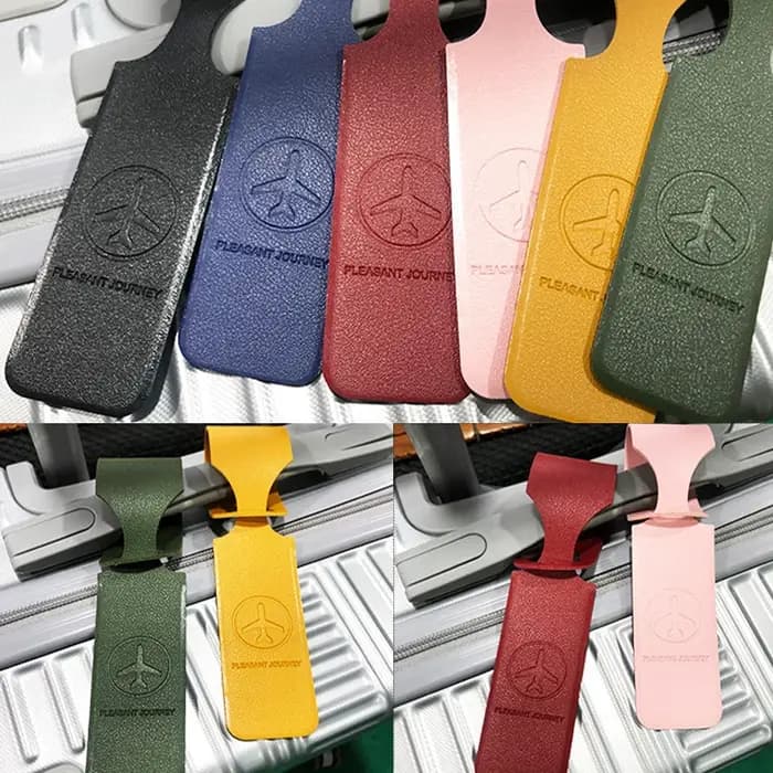 Étiquette de bagage en cuir PU portable avec motif avion en relief