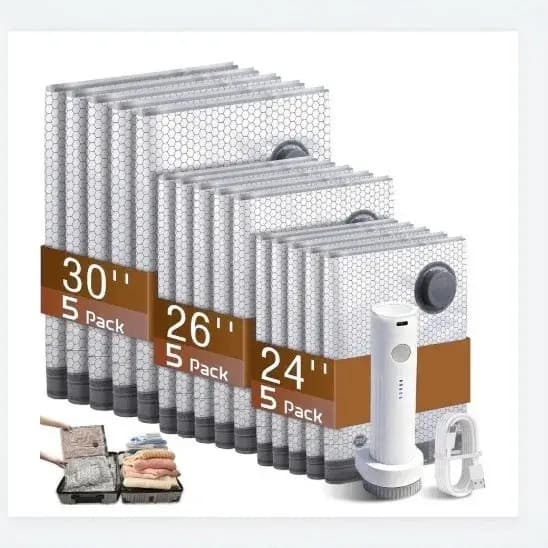 Lot de 15 sacs de compression de voyage avec pompe électrique, réutilisables, pour vêtements, bagages et literie – Optimisez l'espace