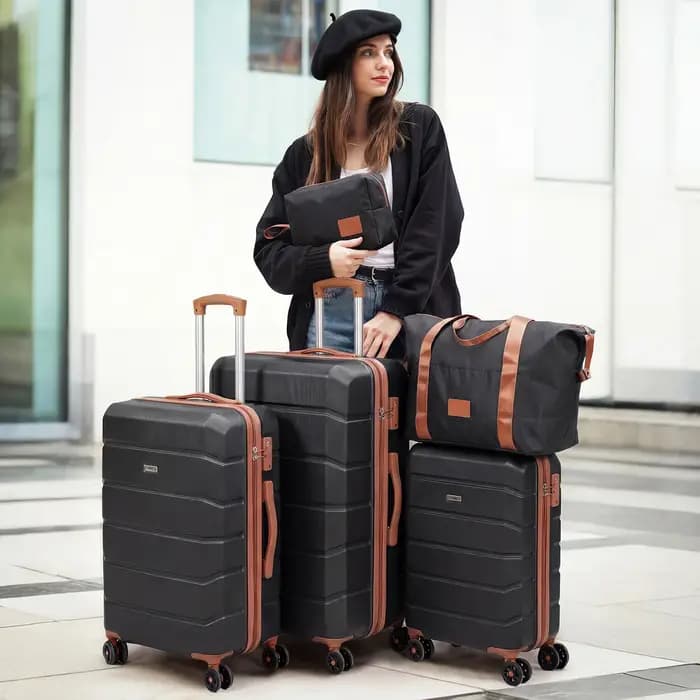 Ensemble de 5 valises rigides en ABS 20 24 28 pouces avec sac de voyage et trousse de toilette, 360