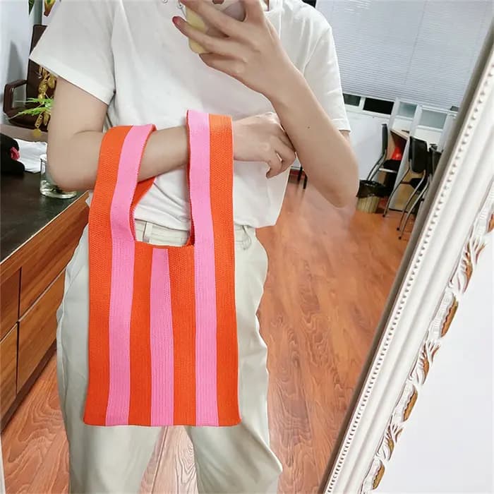 Sacs fourre-tout en tricot rayé sac à bandoulière pour femme mode fourre-tout creux dames femme tiss