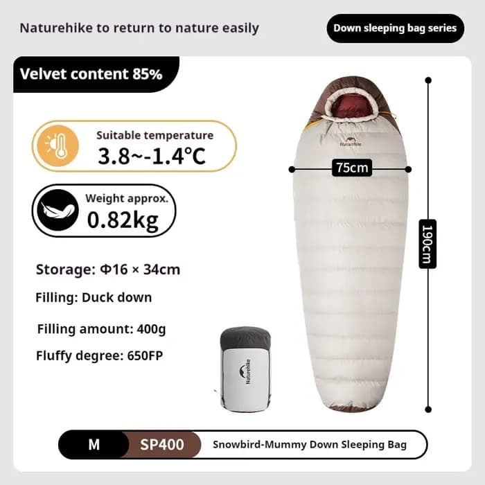 Natureifa-Sac de Couchage Snowbird pour Adulte, Chaud, Ultraléger, Épais, Duvet de Canard 650 Yens,