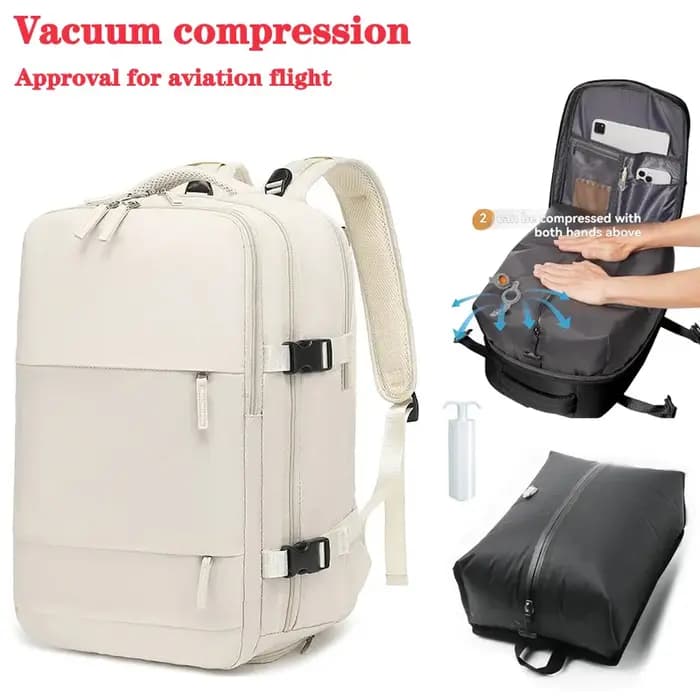 Sac à dos de voyage à pompe à air intégrée scellé sous vide, sac à dos de voyage extensible, équipé