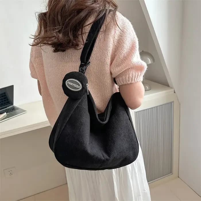 Sac à Main en Velours Côtelé de Grande Capacité pour Femme