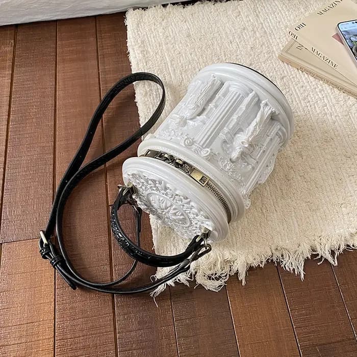 Sac seau mini vintage en PU à relief 3D pour femme