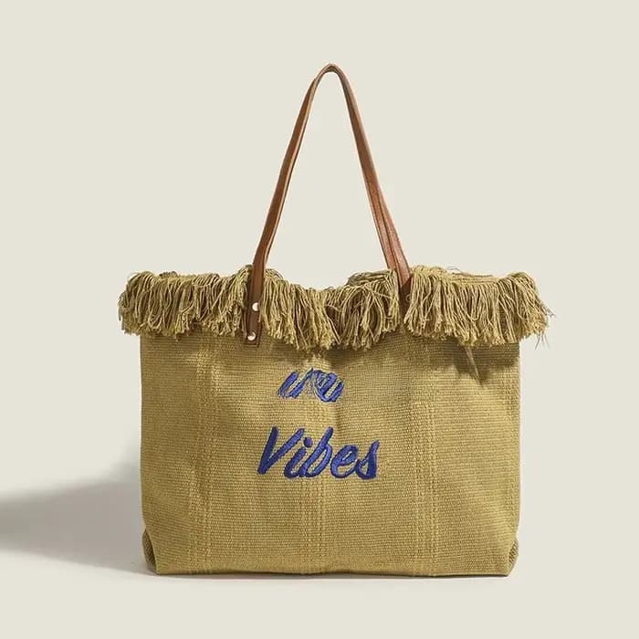 Sac fourre-tout en toile grande capacité avec lettres brodées