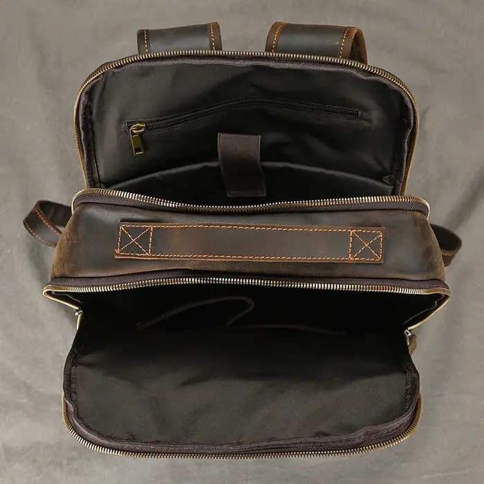 Sac à dos de voyage vintage en cuir à double fermeture éclair pour homme, sacoche de voyage faite à